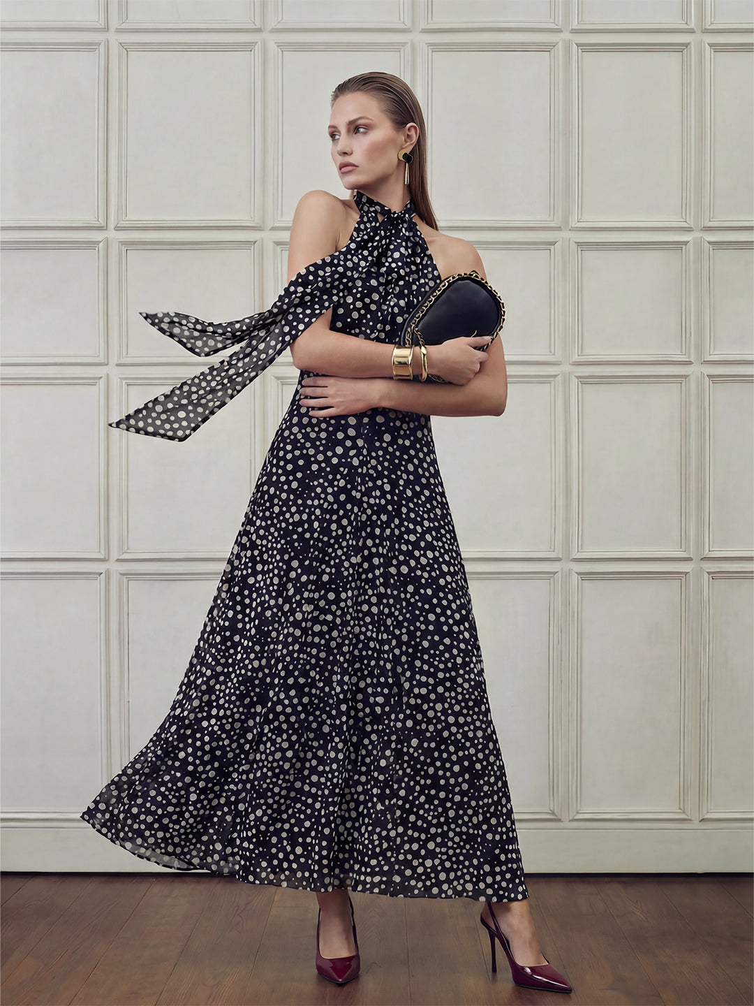 Polka Dot Halter Neck Dress