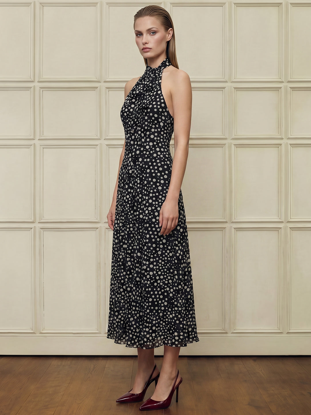 Polka Dot Halter Neck Dress