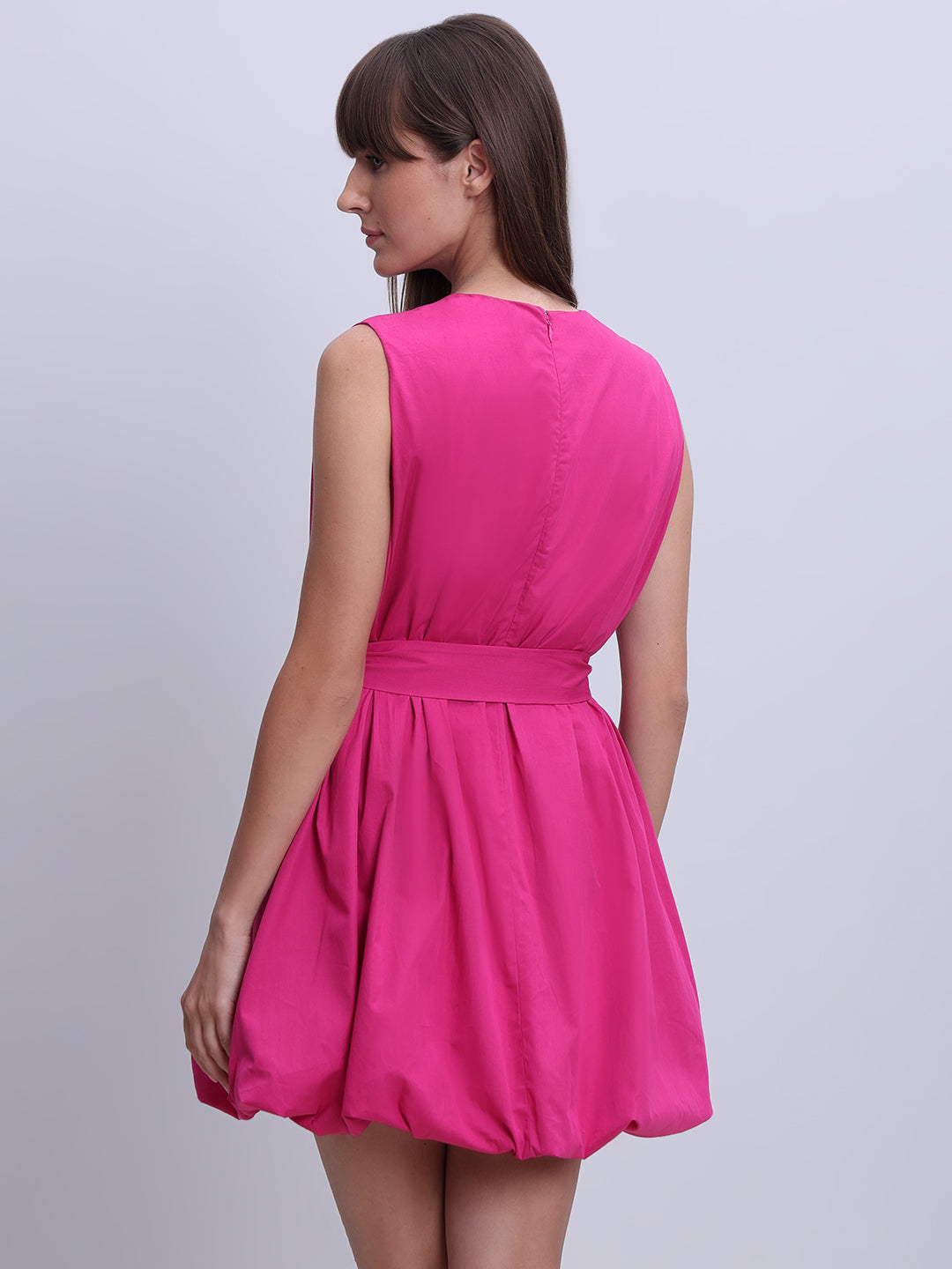 Fuchsia Pink Belted Mini Dress