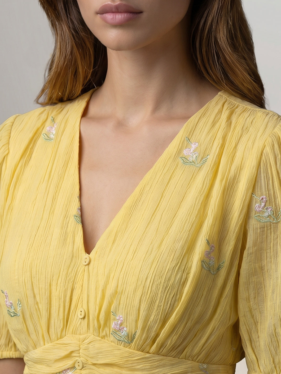 Yellow Embroidered Midi Dress