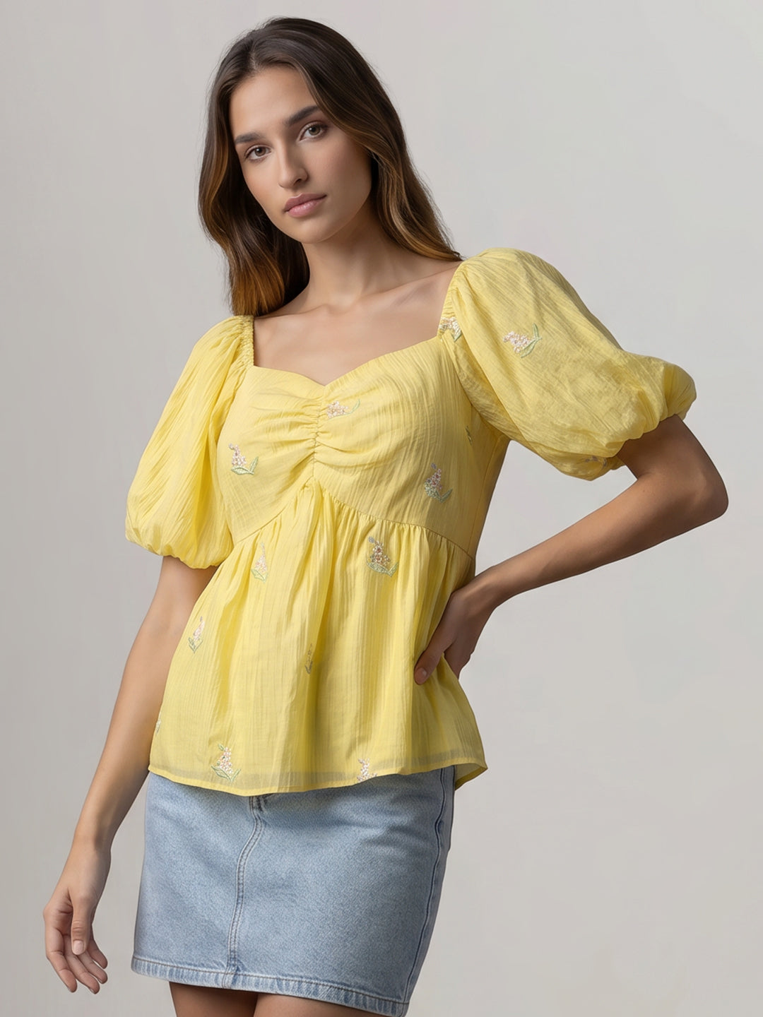 Yellow Embroidered Top