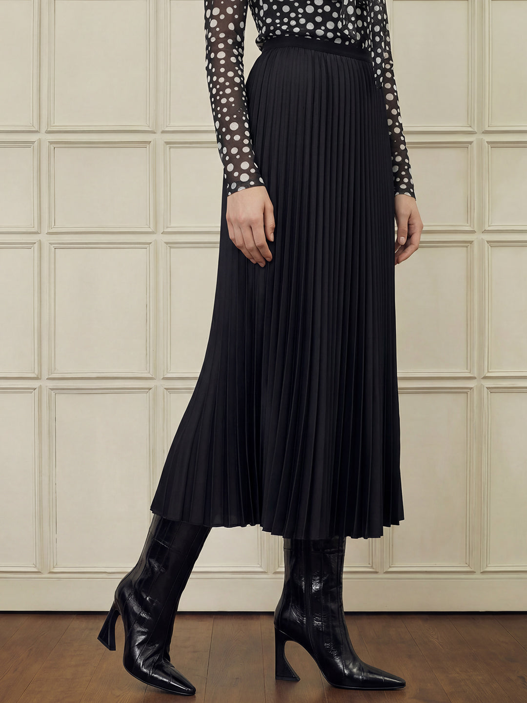 Black Pleated Midi Skirt