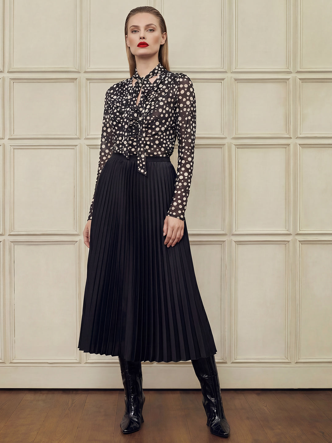 Black Pleated Midi Skirt