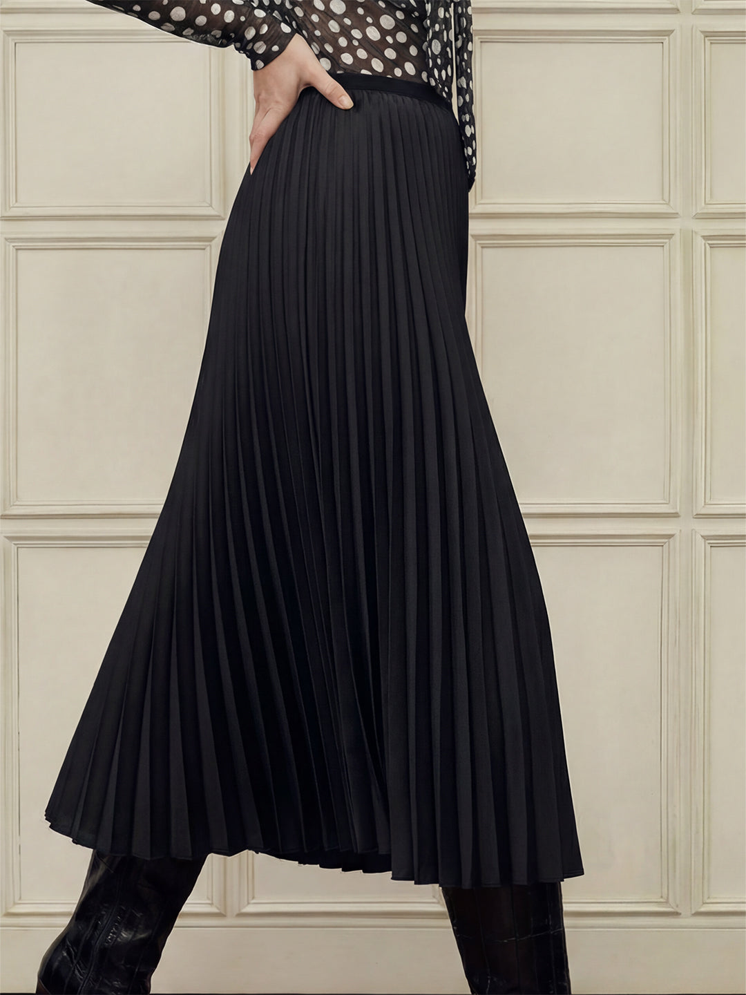 Black Pleated Midi Skirt