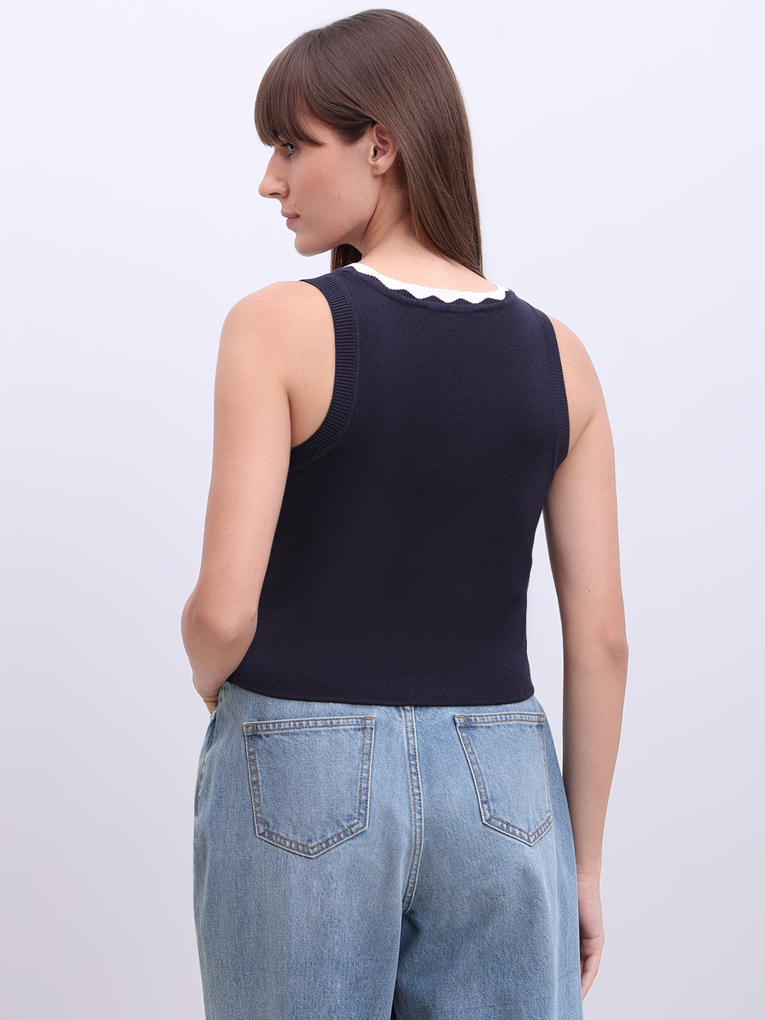 Navy Blue V-Neck Top