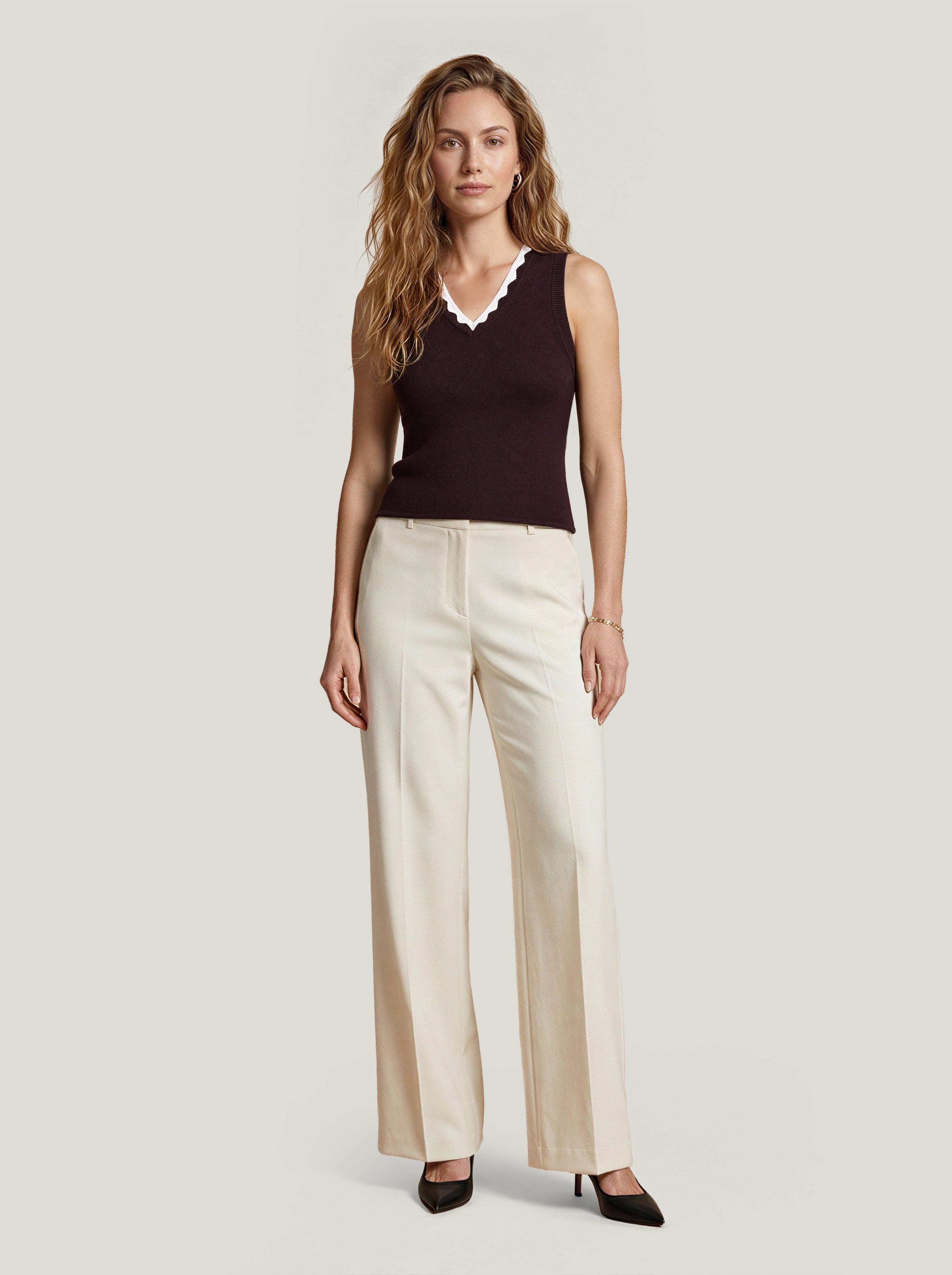 Dark Brown V-Neck Top