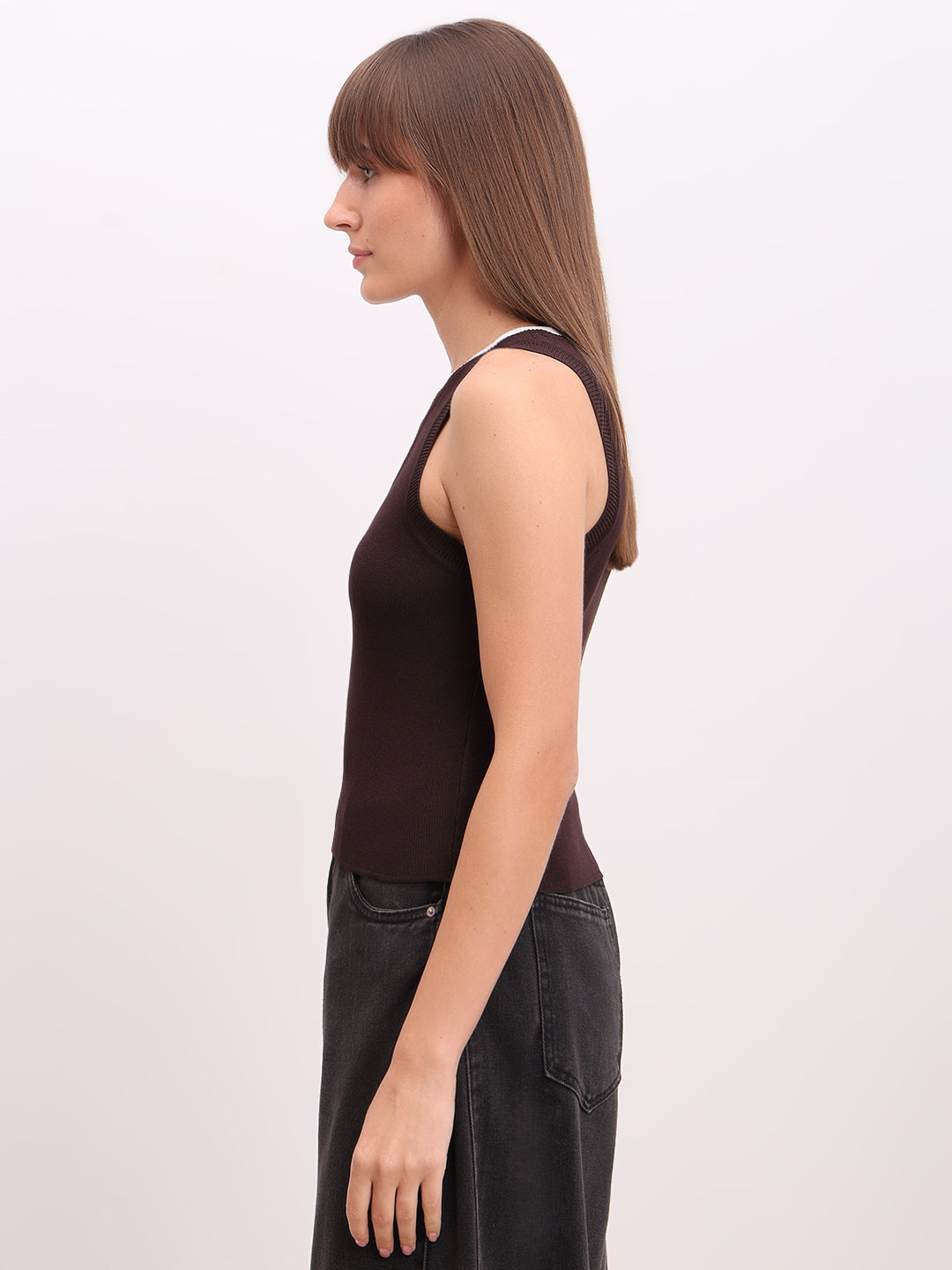 Dark Brown V-Neck Top