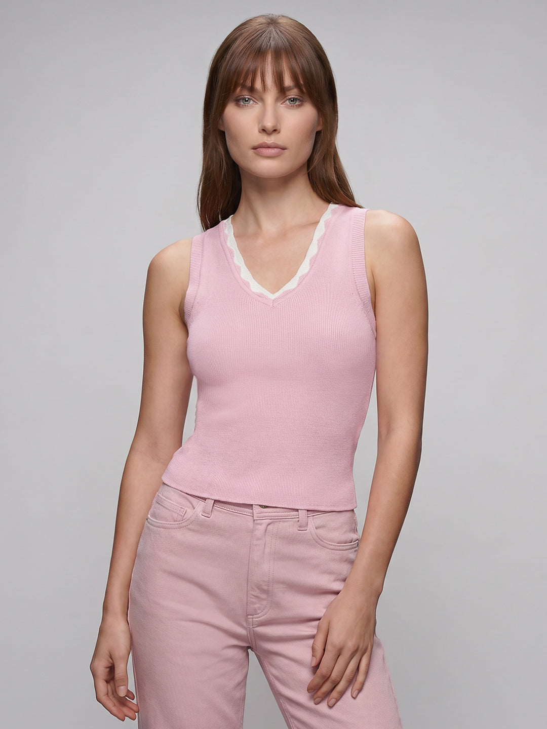 Pink Scallop Detail Fitted Top