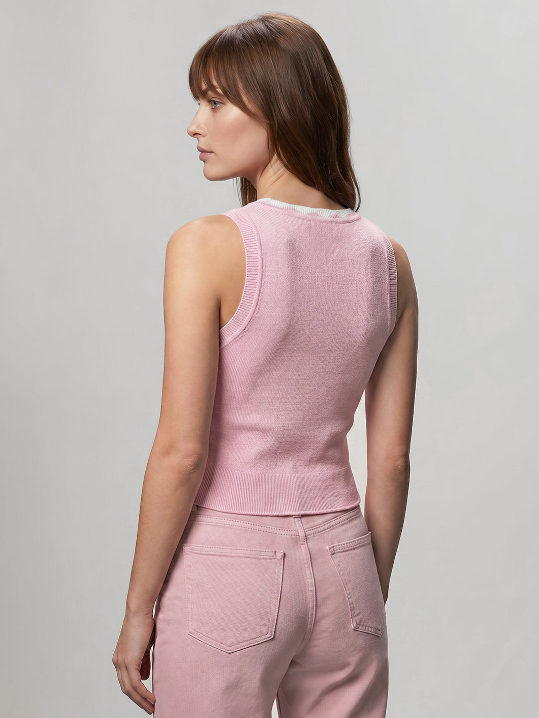 Pink Scallop Detail Fitted Top