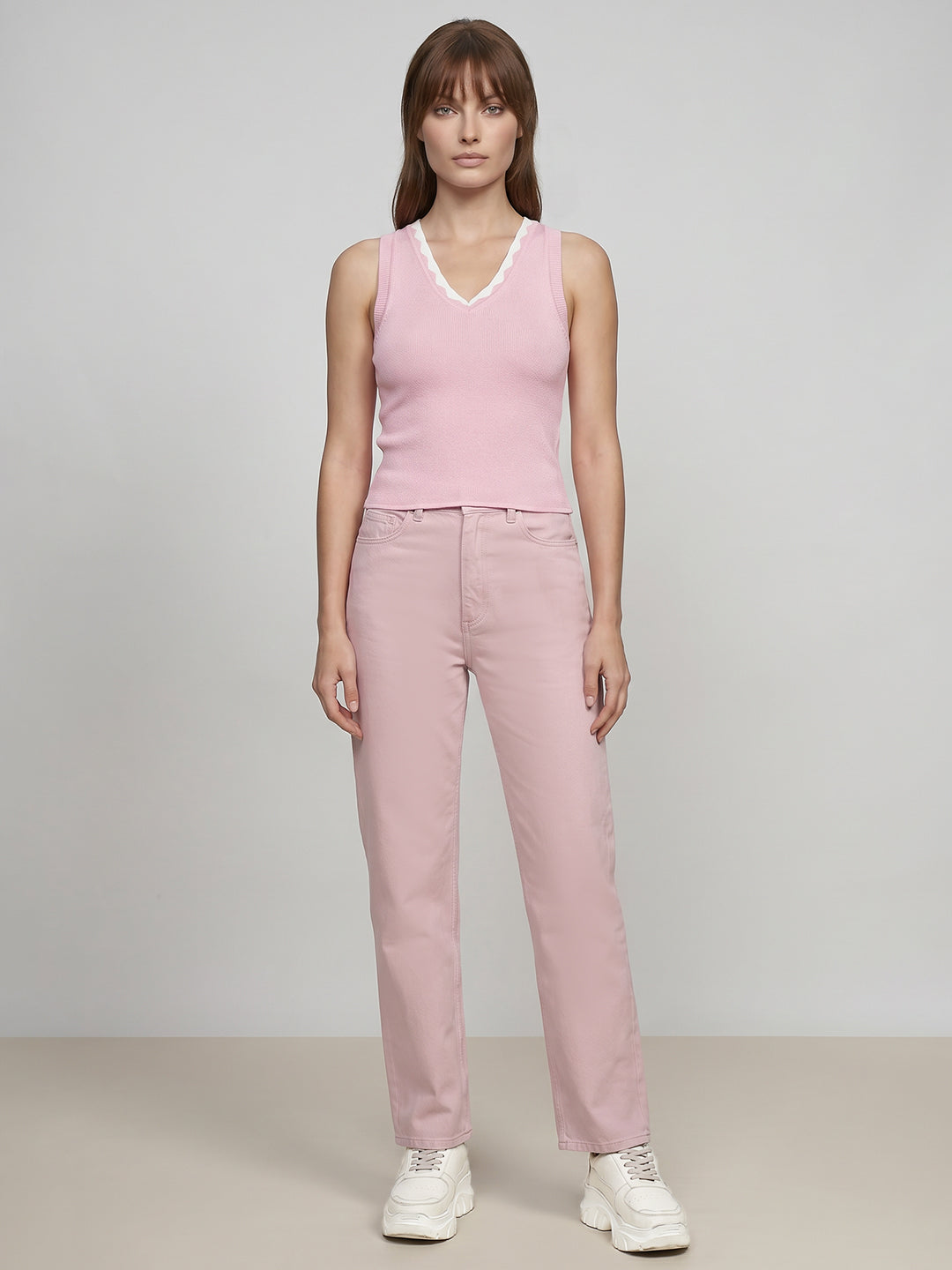 Pink Scallop Detail Fitted Top
