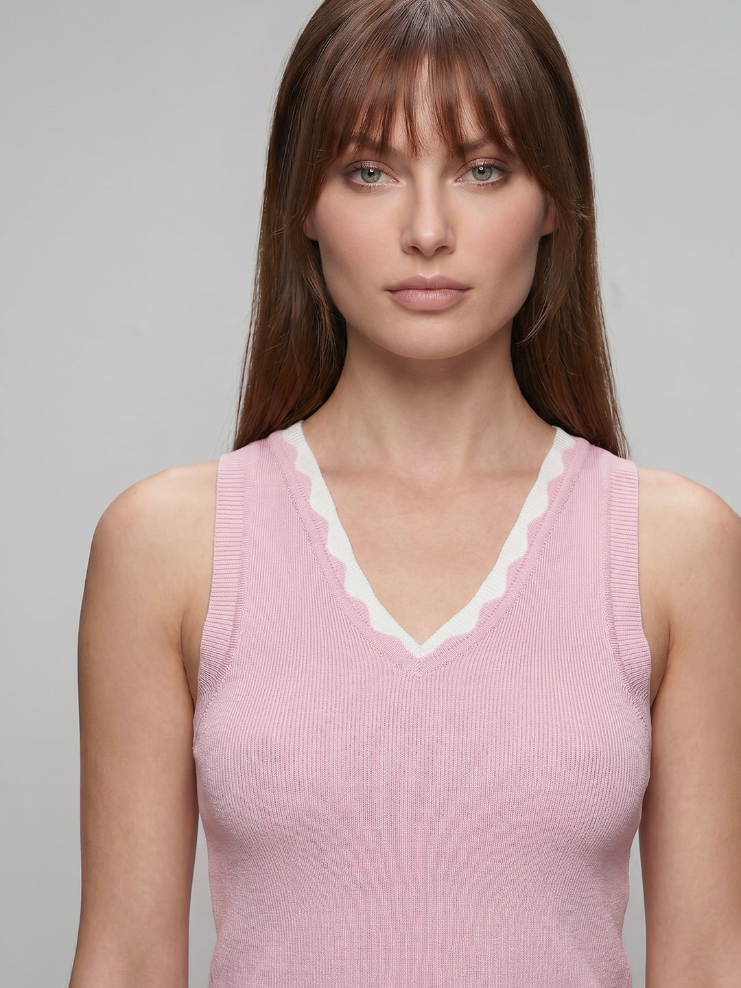Pink Scallop Detail Fitted Top