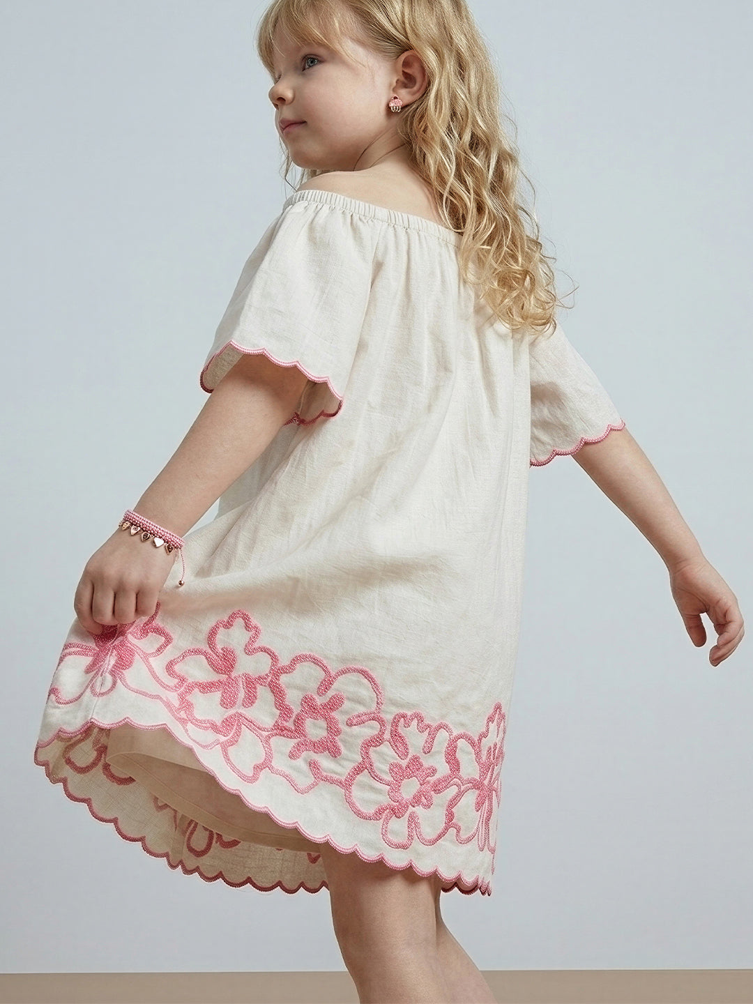 GIRLS Embroidered Off-Shoulder Dress