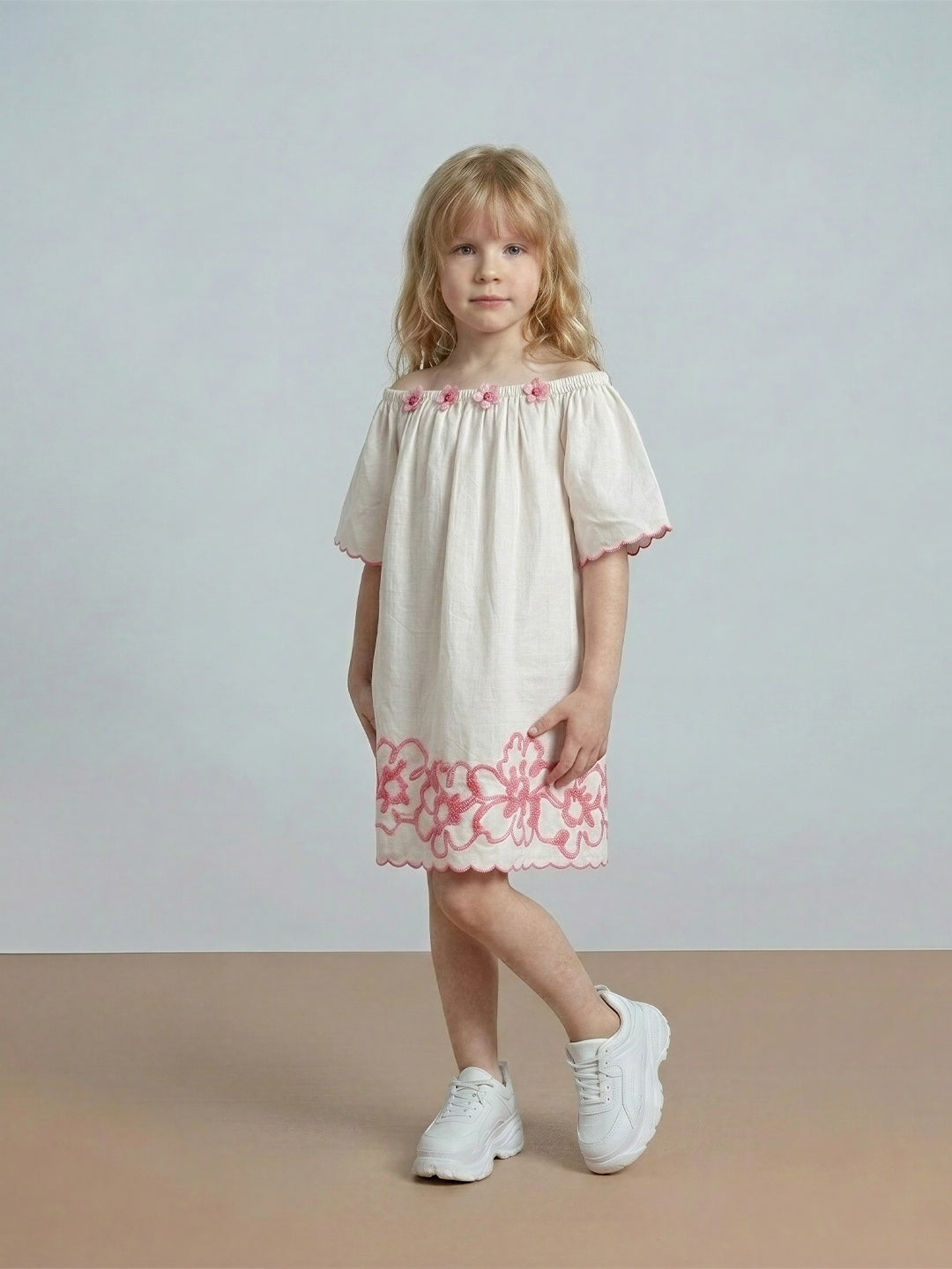 GIRLS Embroidered Off-Shoulder Dress