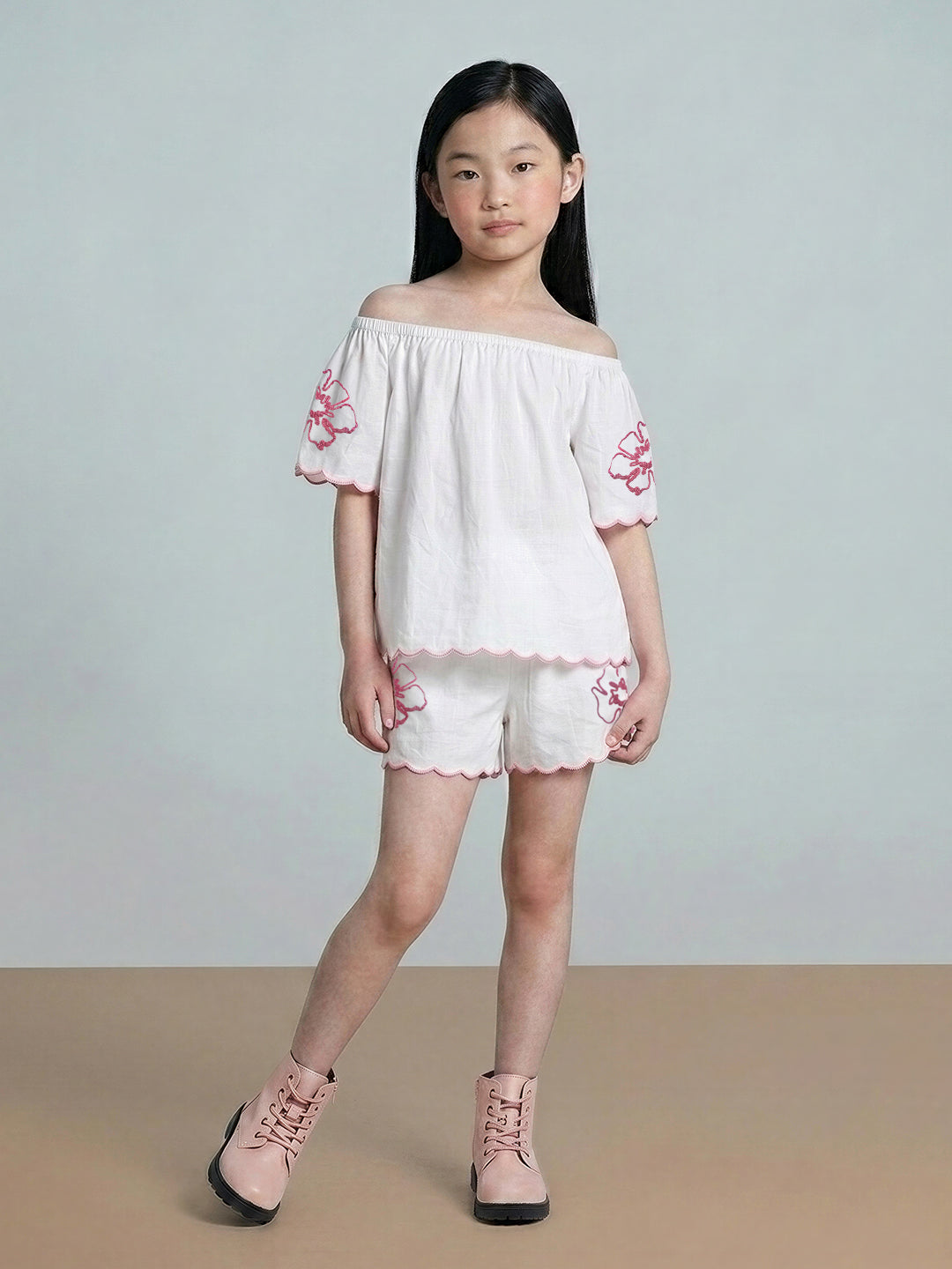 GIRLS Embroidered Off-Shoulder Top