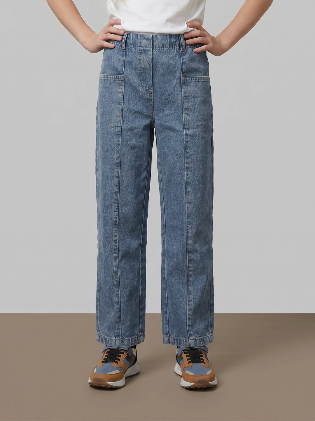 GIRLS Blue Mid Rise Straight Fit Jeans