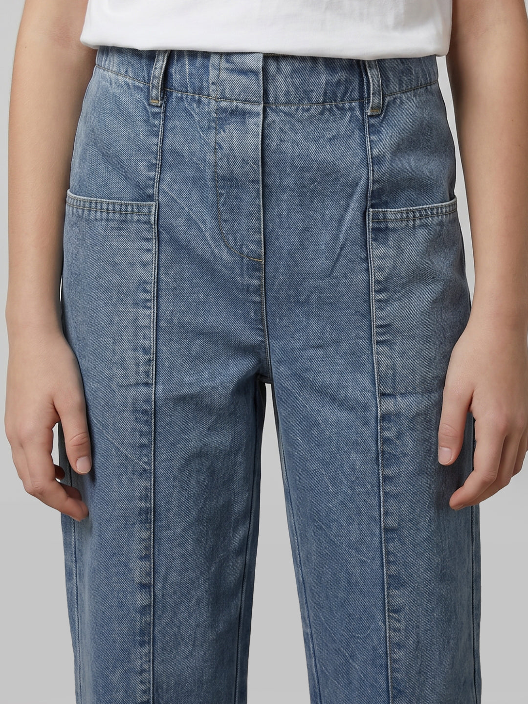 GIRLS Blue Mid Rise Straight Fit Jeans