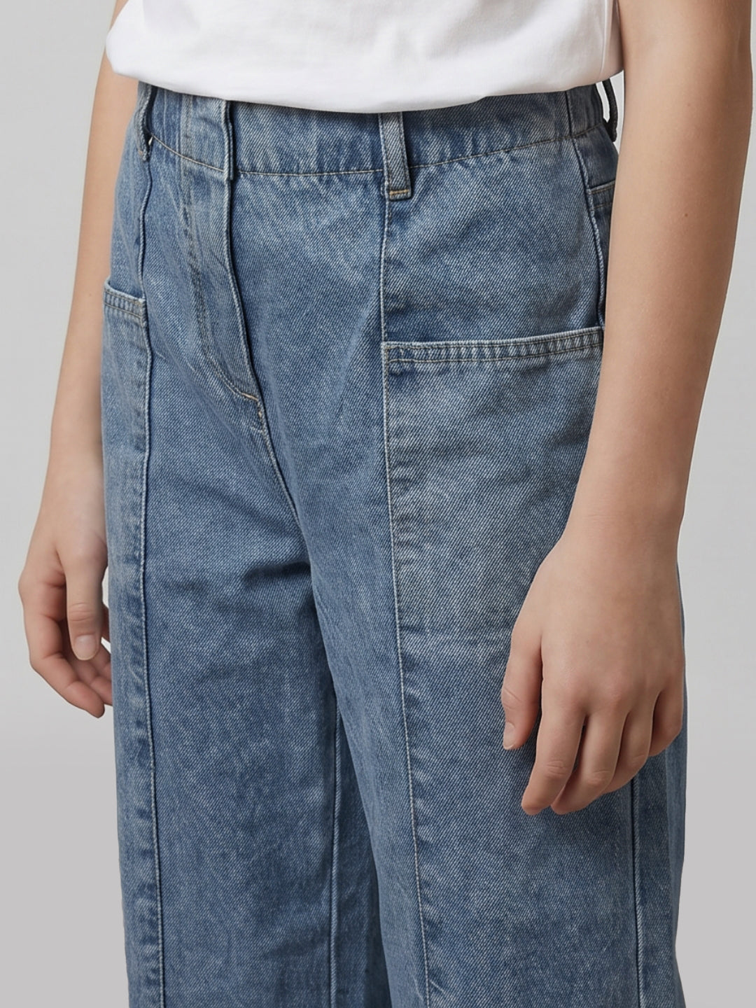 GIRLS Blue Mid Rise Straight Fit Jeans