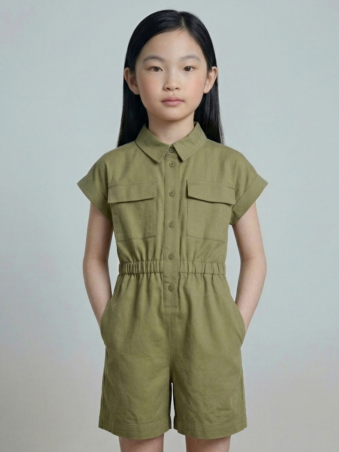 GIRLS Green Cotton Playsuit