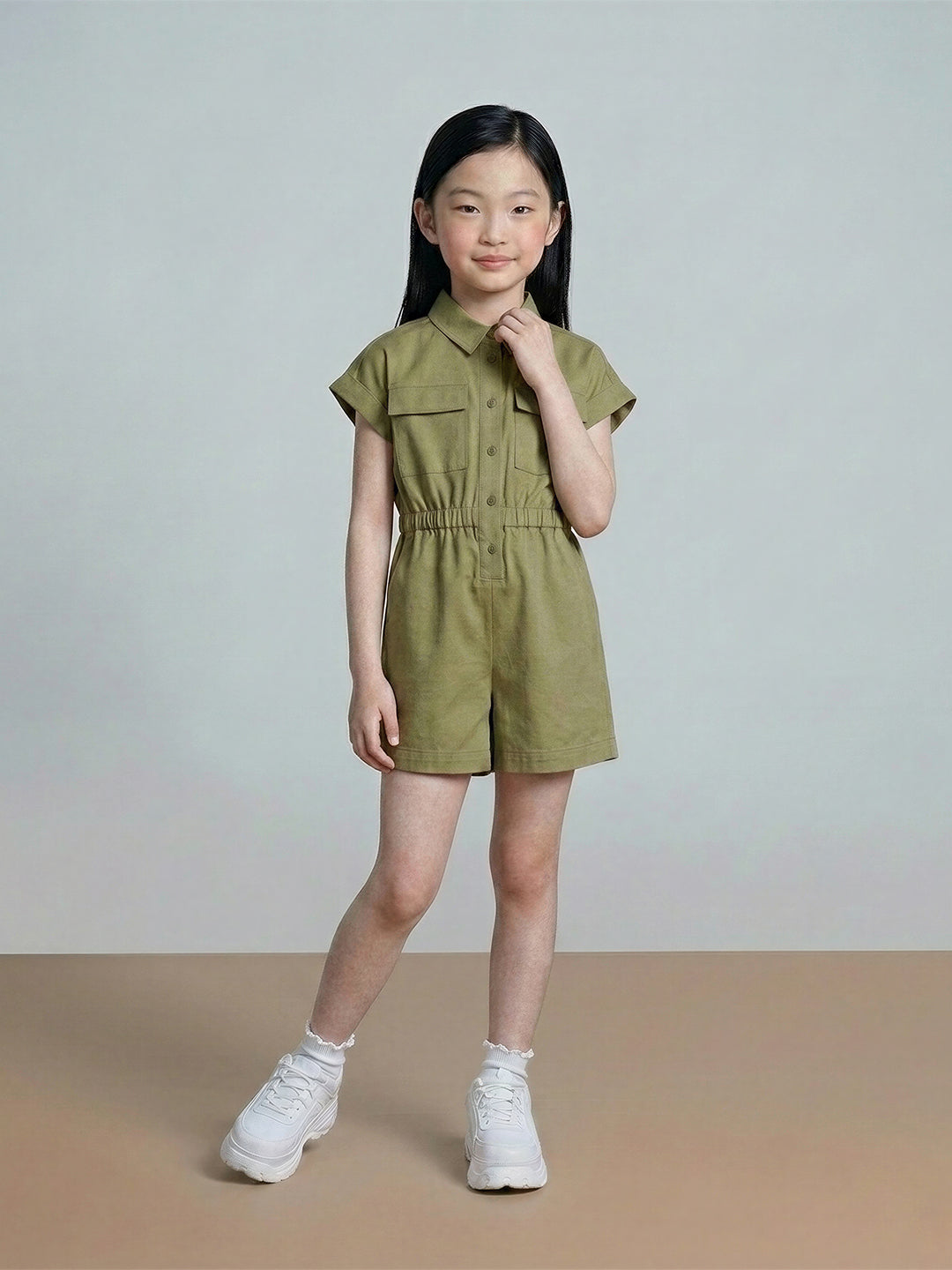 GIRLS Green Cotton Playsuit
