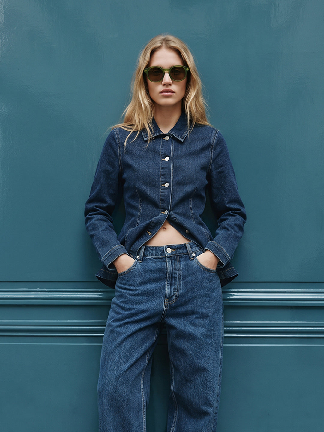Dark Blue Cinched Denim Shirt