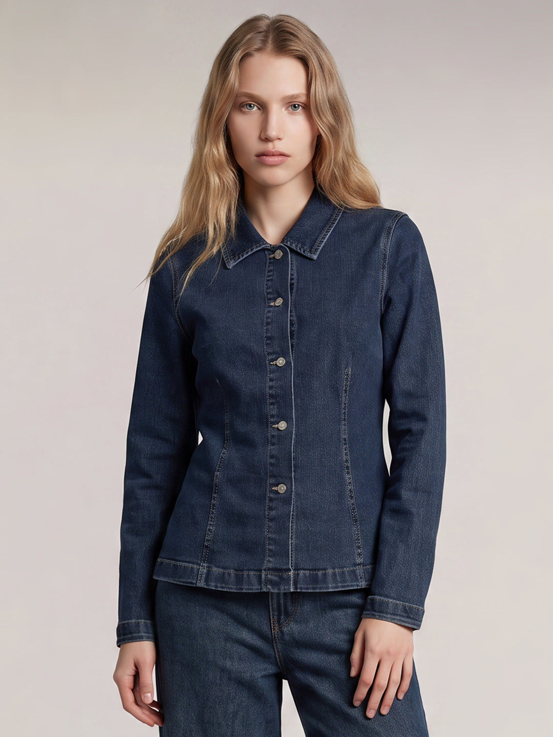 Dark Blue Cinched Denim Shirt