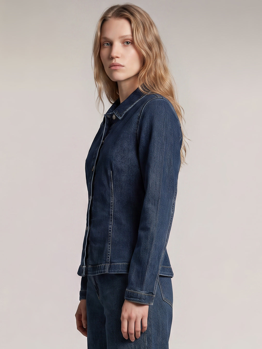 Dark Blue Cinched Denim Shirt