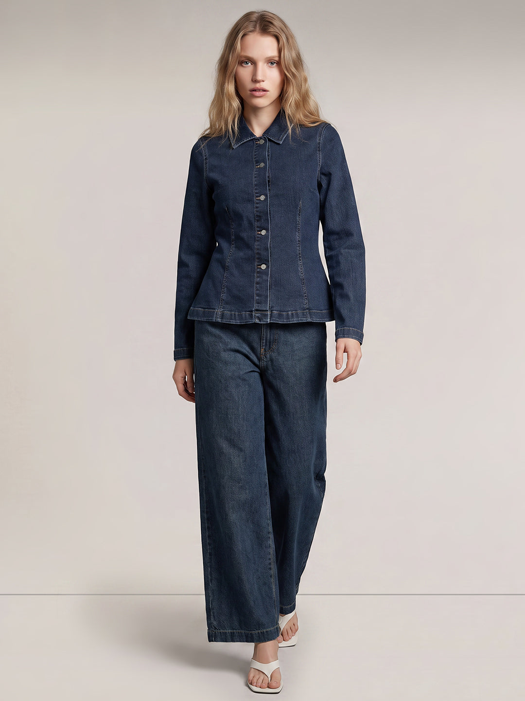 Dark Blue Cinched Denim Shirt