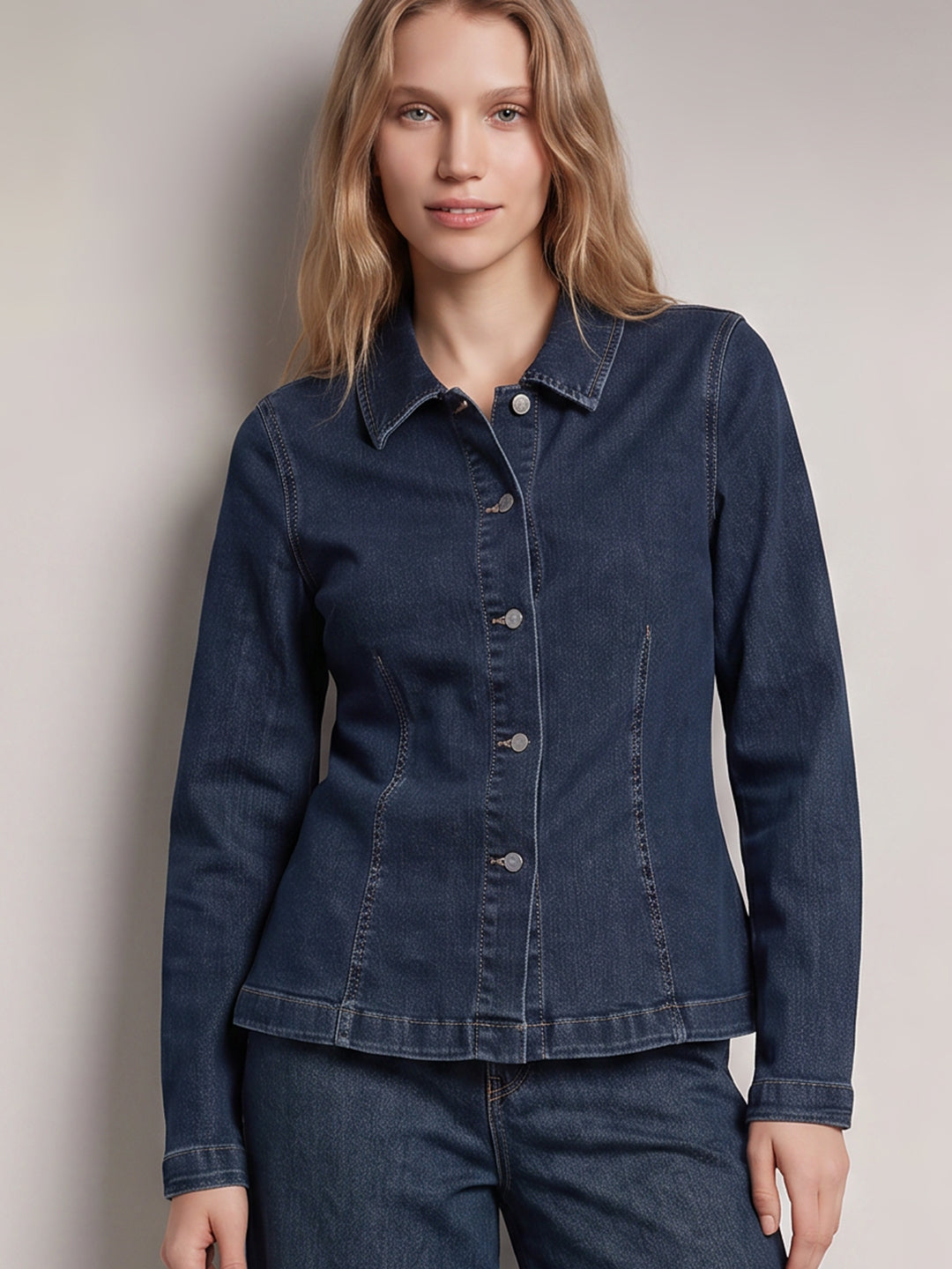 Dark Blue Cinched Denim Shirt