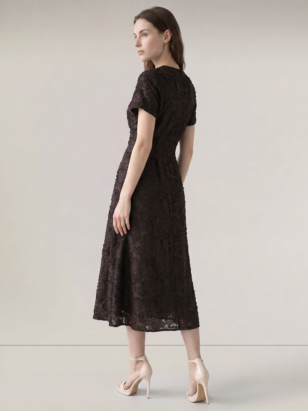 Dark Brown Floral Textured Dress