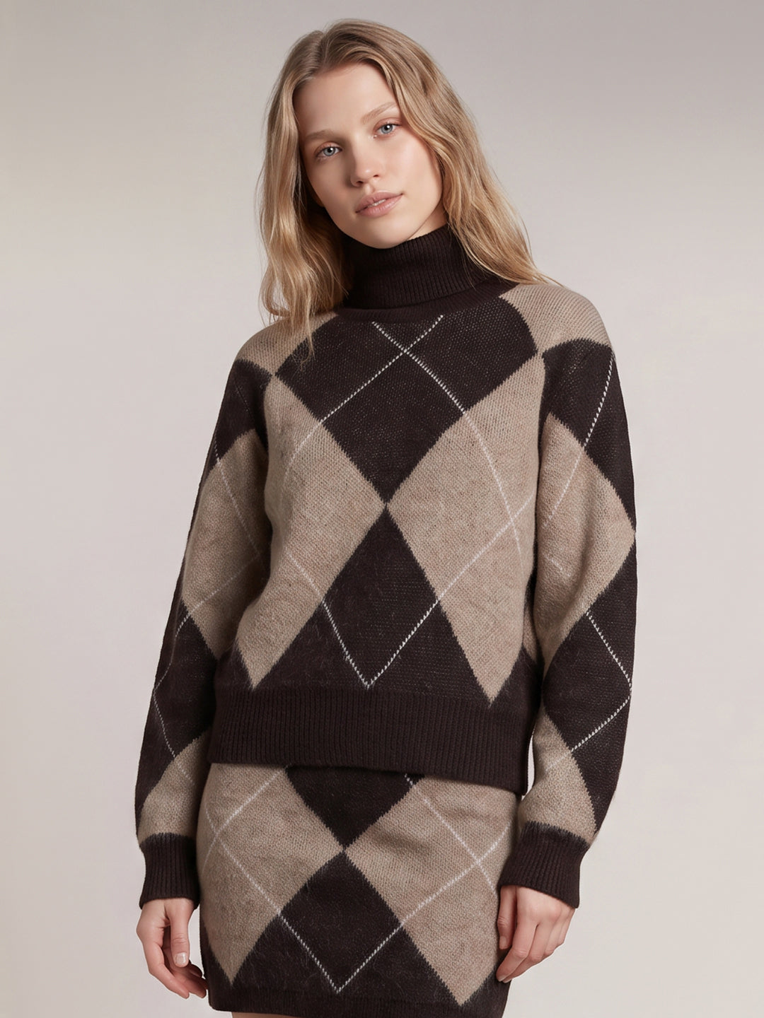 Printed Roll Neck Knitted Pullover