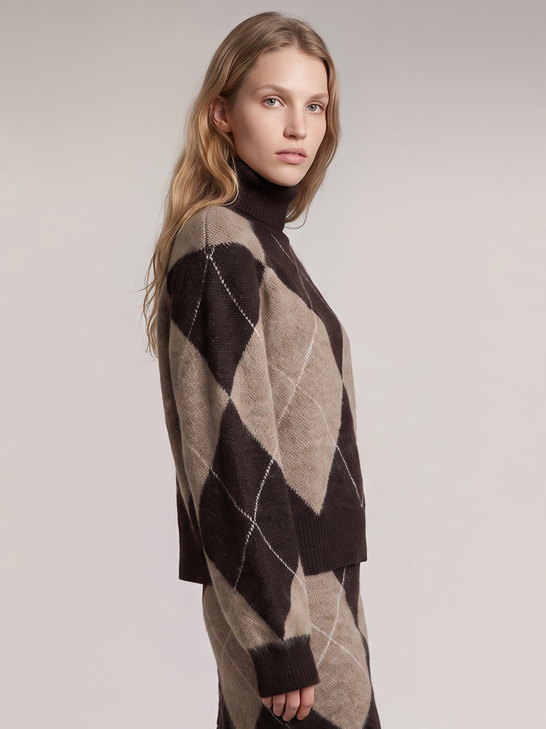 Printed Roll Neck Knitted Pullover