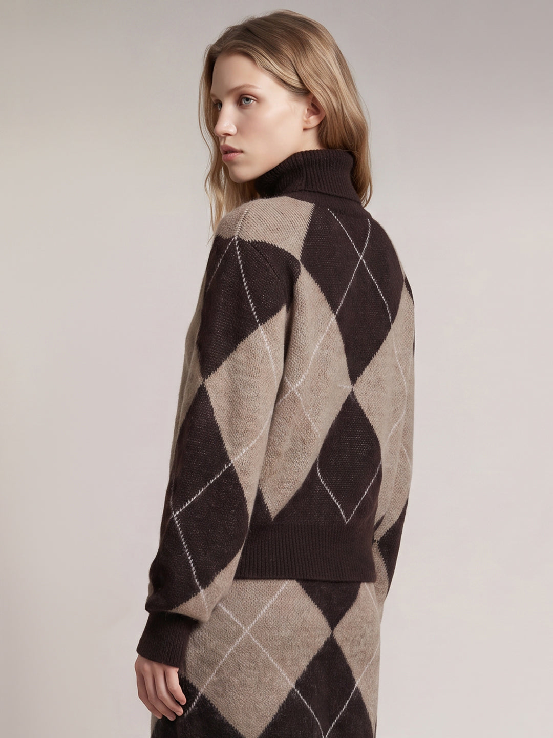 Printed Roll Neck Knitted Pullover