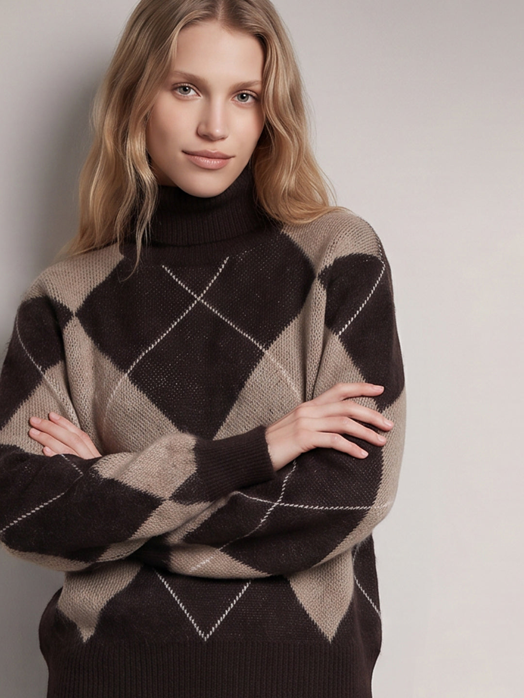 Printed Roll Neck Knitted Pullover
