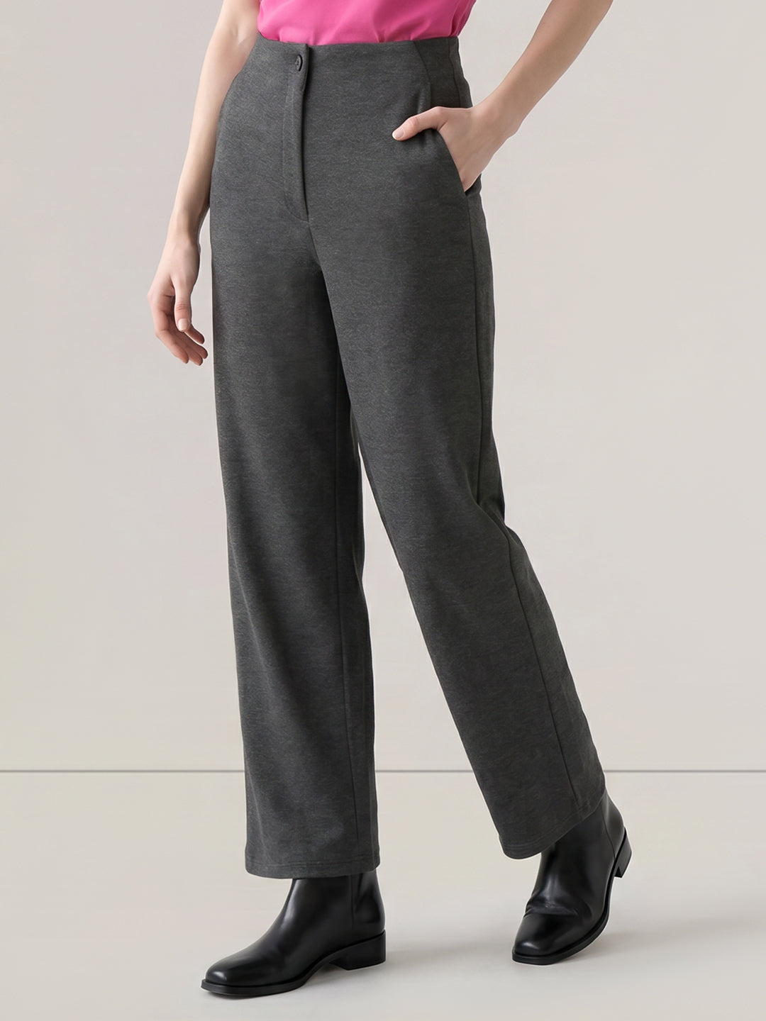 Grey High Rise Barrel Stretch Pants