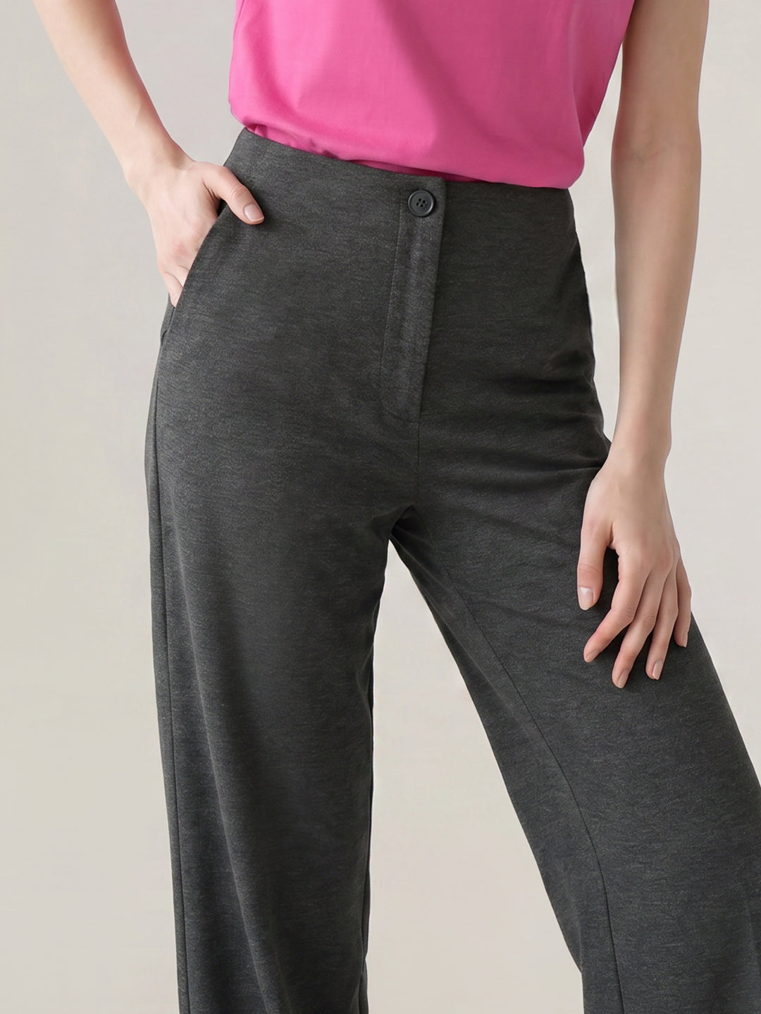 Grey High Rise Barrel Stretch Pants