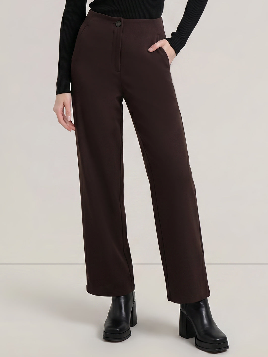 Brown High Rise Barrel Stretch Pants