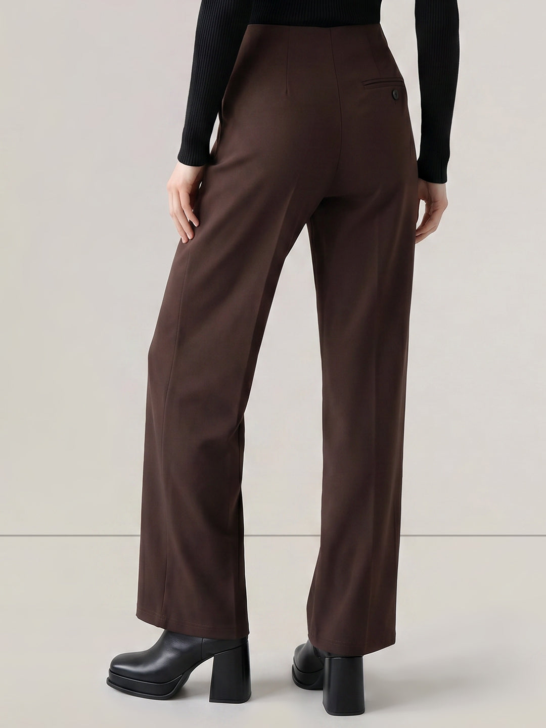 Brown High Rise Barrel Stretch Pants
