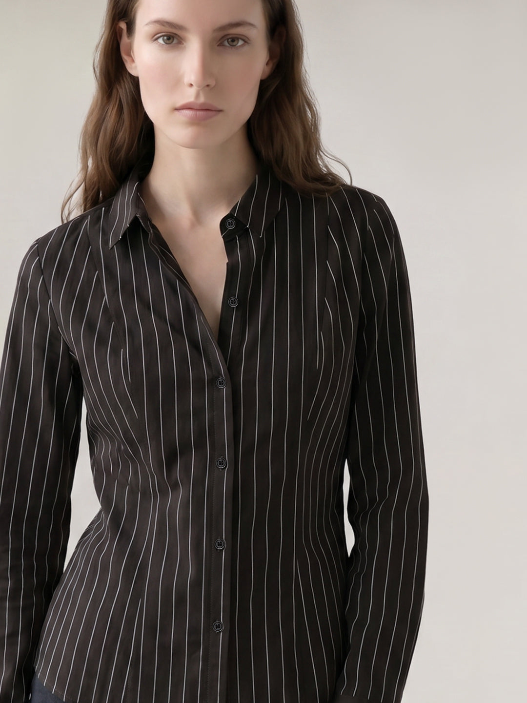 Dark Brown Fitted Striped Shirt