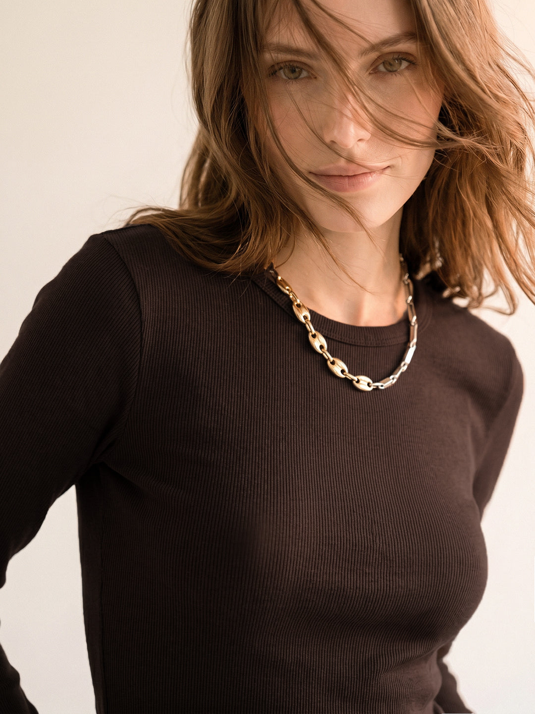 Brown Ribbed Top