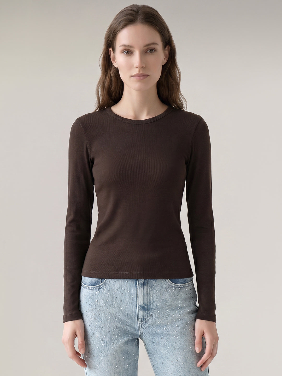 Brown Ribbed Top