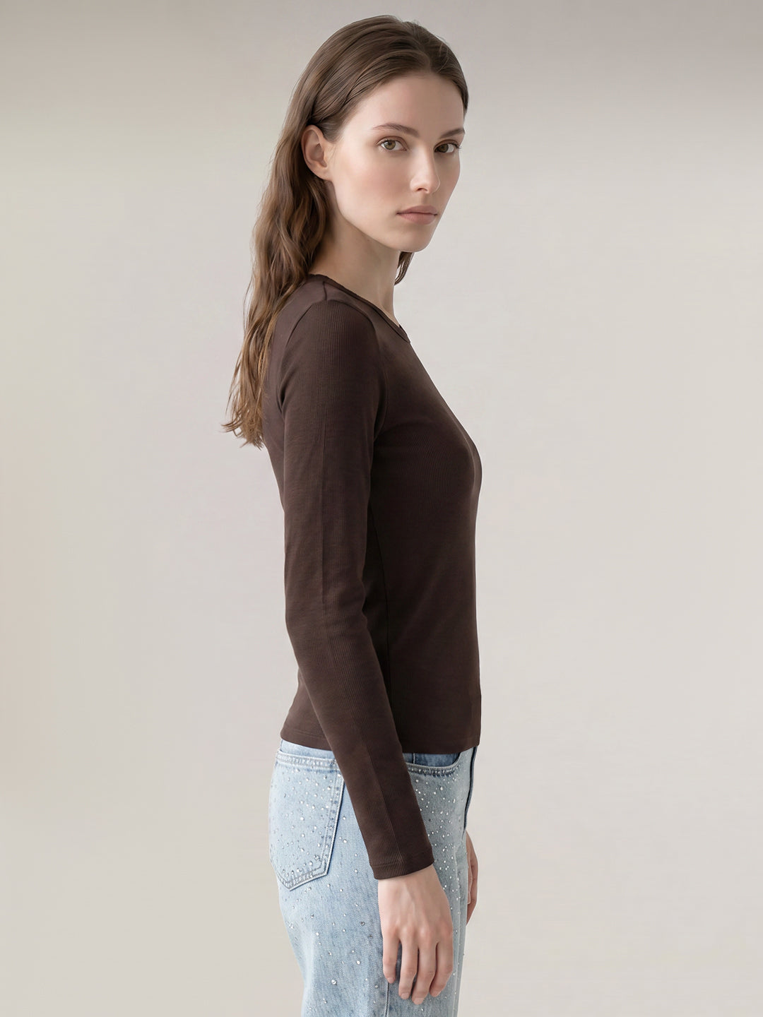 Brown Ribbed Top