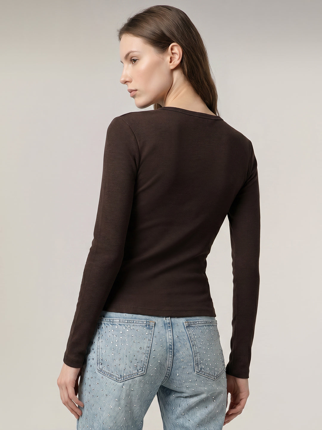 Brown Ribbed Top