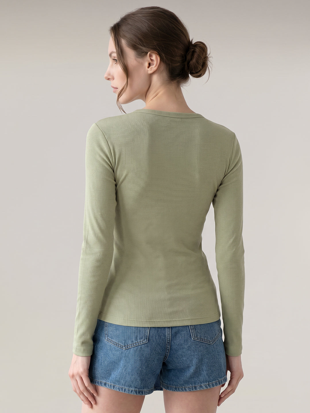 Green Ribbed Full Sleeve Top
