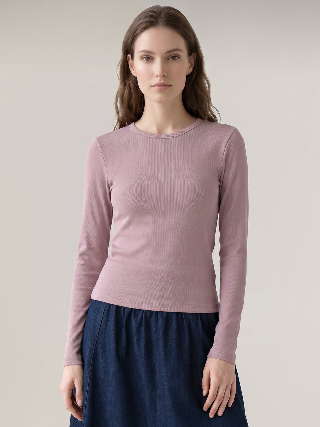 Purple Ribbed Full Sleeve Top
