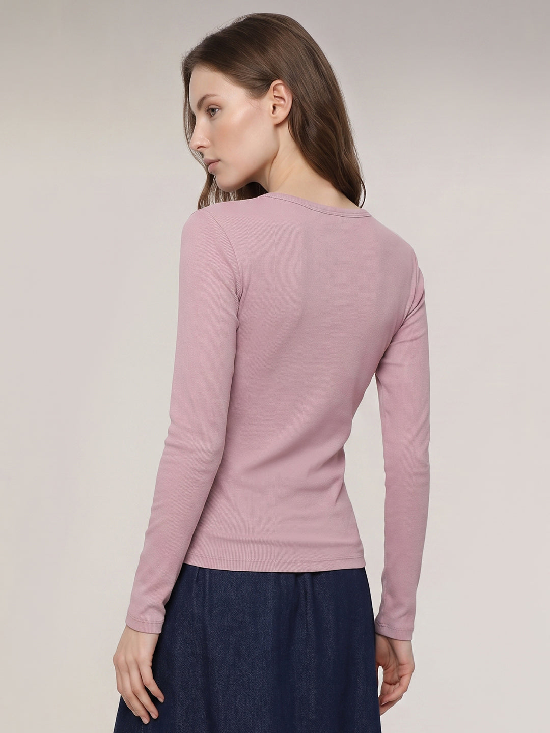Purple Ribbed Full Sleeve Top