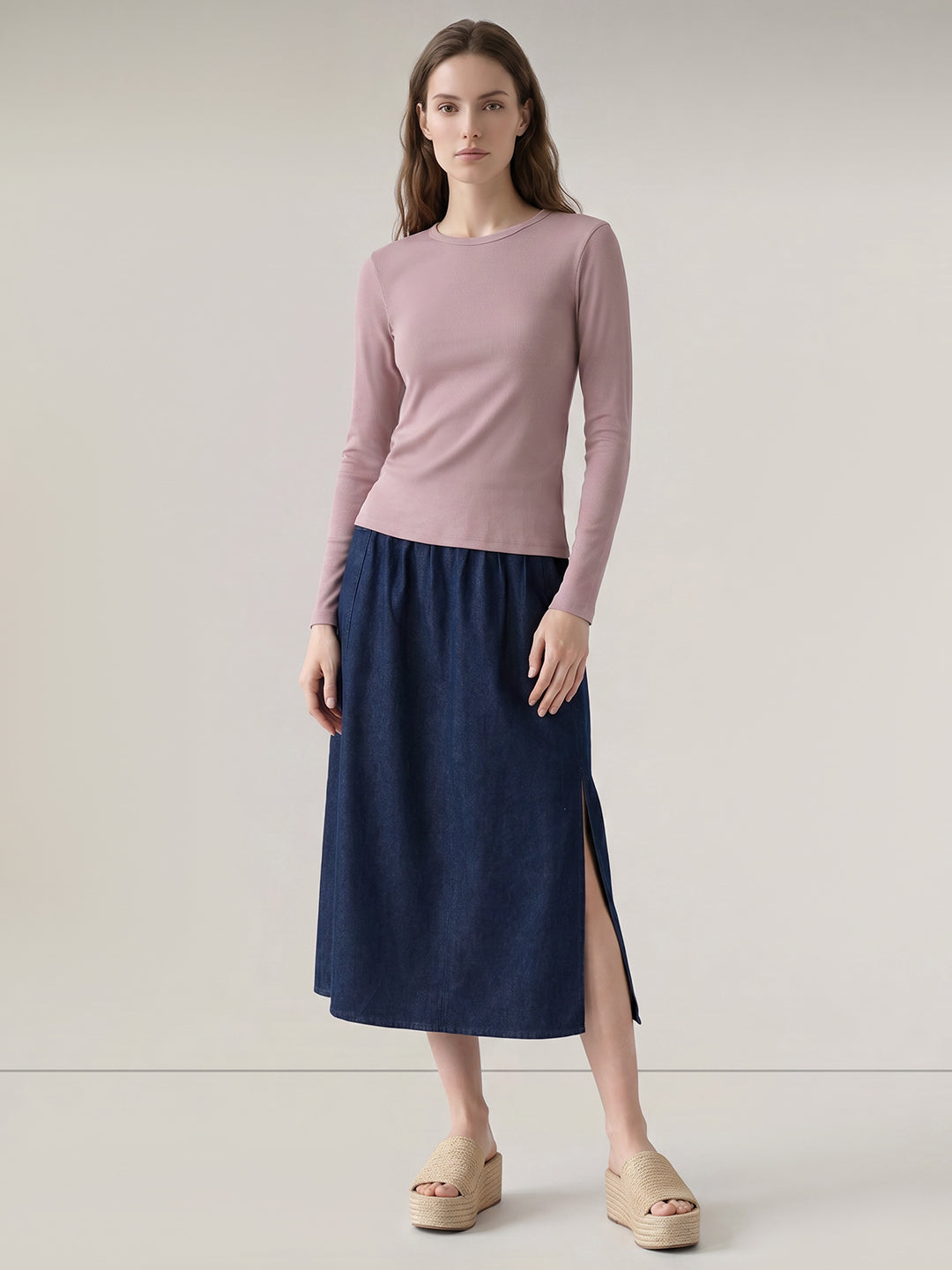 Purple Ribbed Full Sleeve Top