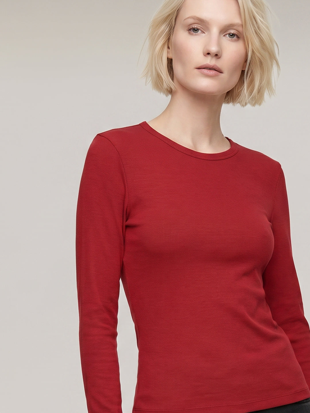 Red Ribbed Full Sleeve Top