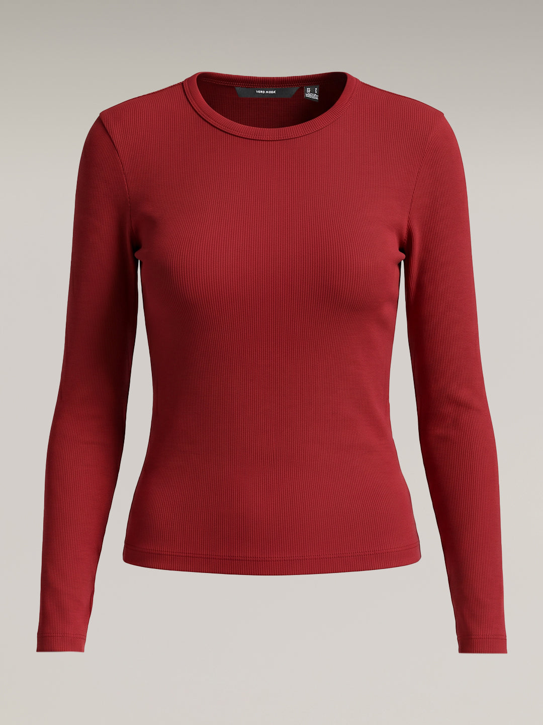 Red Ribbed Full Sleeve Top