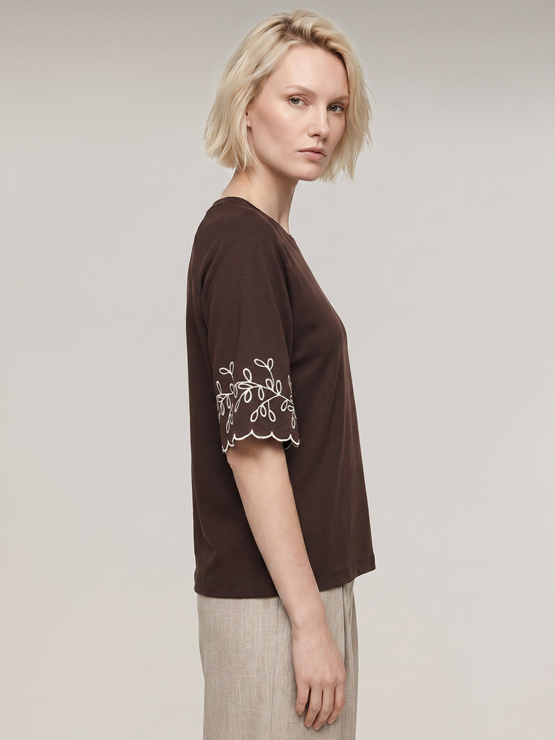 Beige O-Neck Top