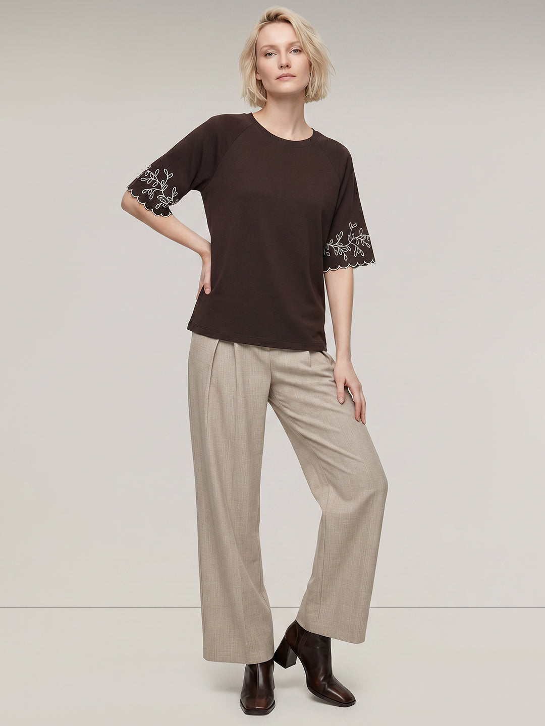 Beige O-Neck Top